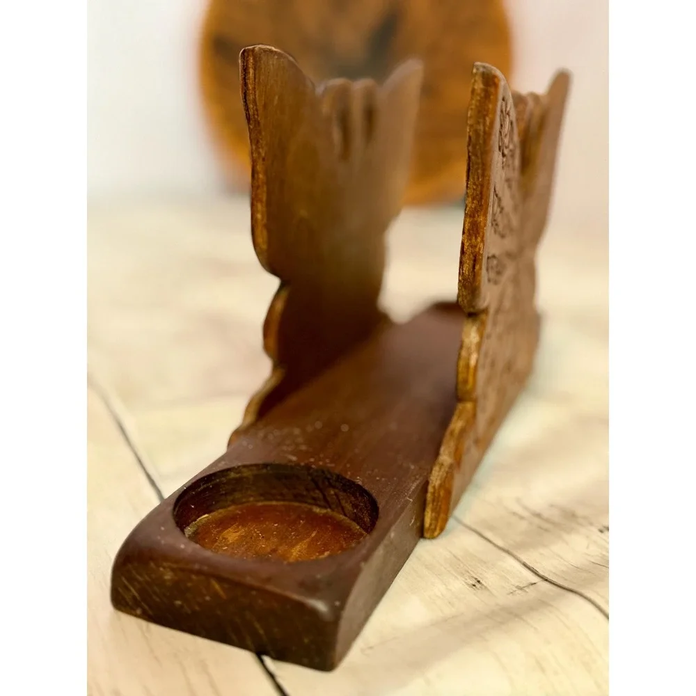 Vintage carved wooden butterfly napkin holder
